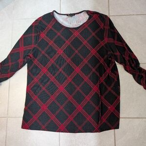 Robert Louis Red and Black Plaid Knit Top, XL